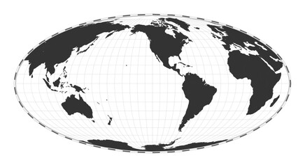 Vector world map. Equal-area, pseudocylindrical Mollweide projection. Plain world geographical map with latitude and longitude lines. Centered to 120deg E longitude. Vector illustration.