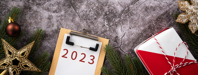 Christmas and New year of 2023 goals, plan and action design concept.