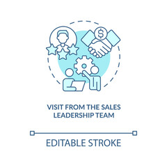 Sales leadership team visit blue concept icon. Communicate price increase guideline abstract idea thin line illustration. Isolated outline drawing. Editable stroke. Arial, Myriad Pro-Bold fonts used