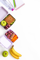 Kid school lunch box set of sandwich with graip and apple
