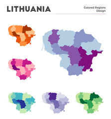 Lithuania map collection. Borders of Lithuania for your infographic. Colored country regions. Vector illustration.