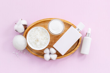 Mockup of beauty fashion cosmetic products, top view