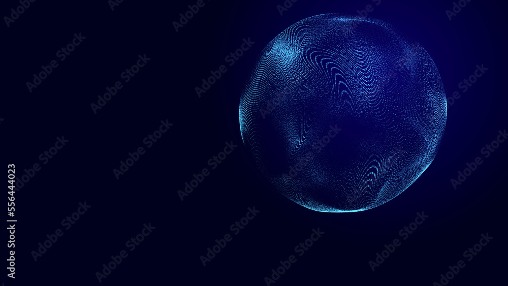Poster futuristic twisted sphere made of lines and dots. technological background. data transmission networ