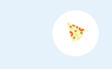 slices of hot fresh pizza on a plate on a blue background. Top view, flat lay.