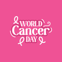 Fototapeta na wymiar World Cancer Day Vector Illustration with Lettering and Ribbon Concept for Cancer Awareness Poster Banner Template Background Design