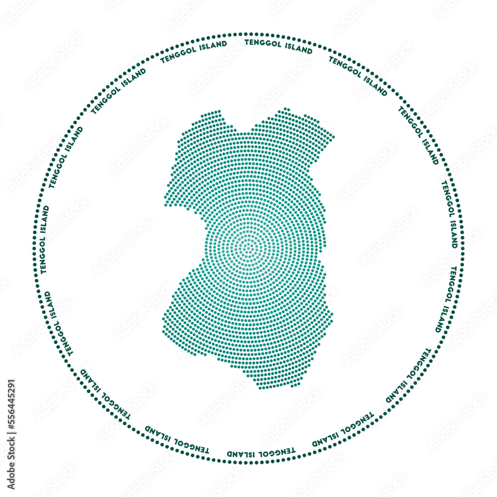 Poster tenggol island round logo. digital style shape of tenggol island in dotted circle with island name. 