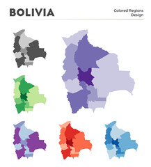 Bolivia map collection. Borders of Bolivia for your infographic. Colored country regions. Vector illustration.