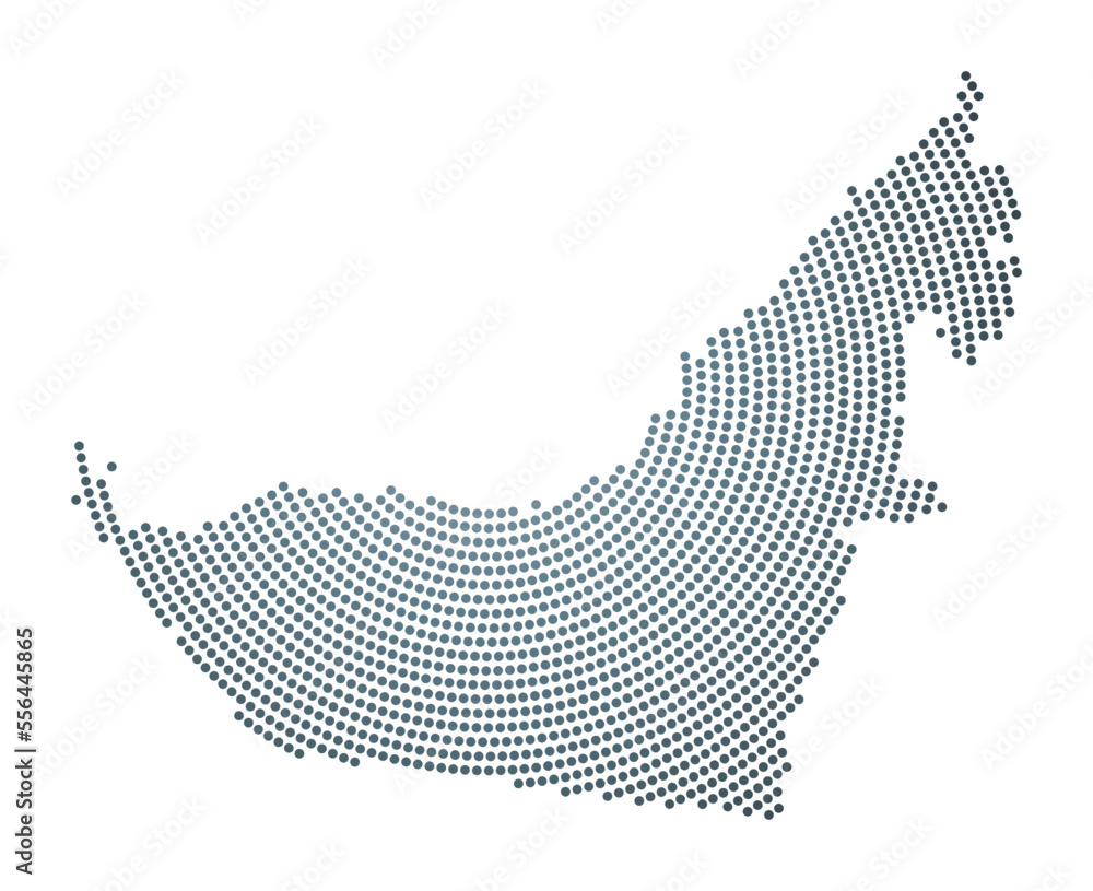 Poster uae dotted map. digital style shape of uae. tech icon of the country with gradiented dots. charming 