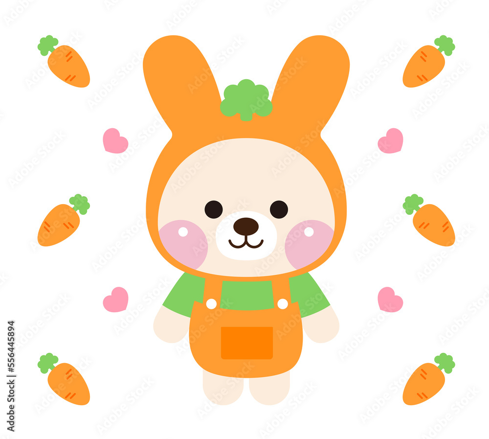 Poster rabbit character illustration set with cute and smiling expressions. the rabbit character is wearing
