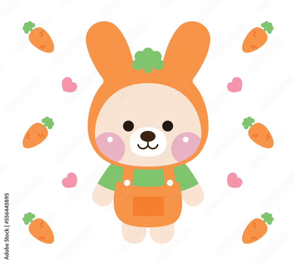 Poster rabbit character illustration set with cute and smiling expressions. the rabbit character is wearing