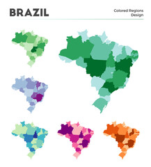 Brazil map collection. Borders of Brazil for your infographic. Colored country regions. Vector illustration.