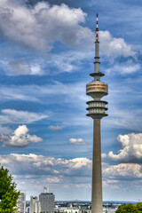 Naklejka premium city tv tower olympia munich germany technology; tele; telephone; television; tv;