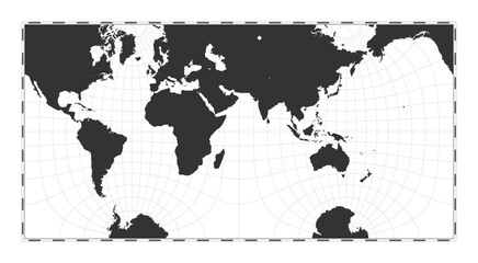 Vector world map. Guyou hemisphere-in-a-square projection. Plain world geographical map with latitude and longitude lines. Centered to 60deg W longitude. Vector illustration.