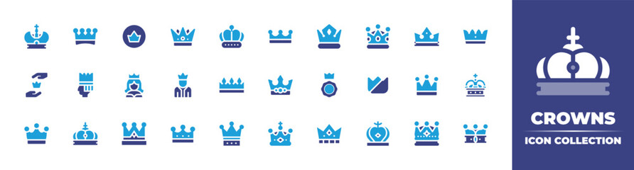 Crowns icon collection. Duotone color. Vector illustration. Containing line, insignia, hand drawn, fashion, illustration, collection, set, element, crown, graphic, decoration, and more.
