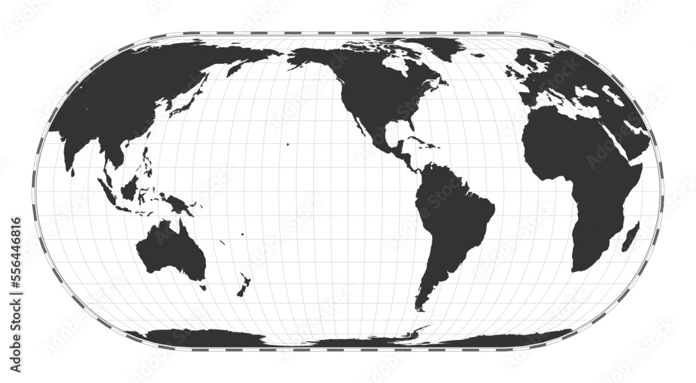 Poster vector world map. herbert hufnagel's pseudocylindrical equal-area projection. plain world geographic