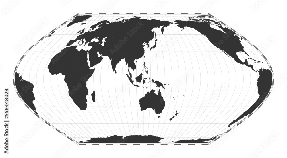 Poster vector world map. eckert vi projection. plain world geographical map with latitude and longitude lin