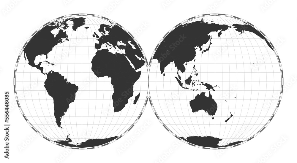 Poster vector world map. mollweide projection interrupted into two (equal-area) hemispheres. plain world ge