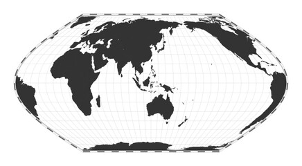 Vector world map. Eckert VI projection. Plain world geographical map with latitude and longitude lines. Centered to 120deg W longitude. Vector illustration.