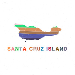 Santa Cruz Island map design. Shape of the island with beautiful geometric waves and grunge texture. Neat vector illustration.