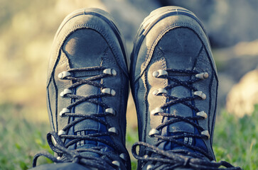 Trekking boots in the mountains