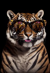 party tiger wears glasses fun new year's eve celebration