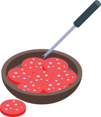 Sausage food fondue icon isometric vector. Cheese fork. Cooking pot
