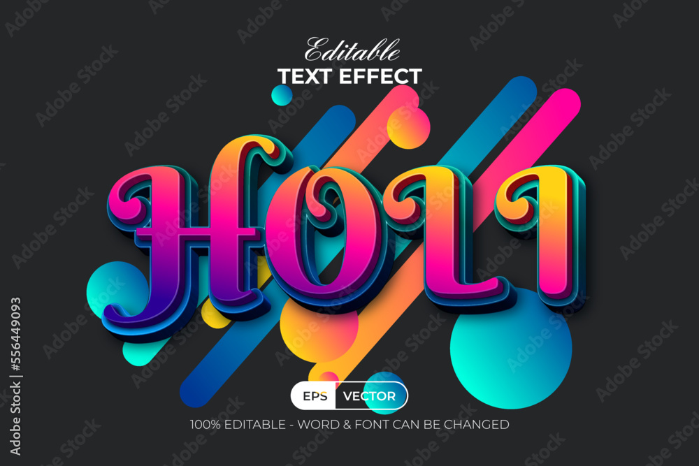 Poster holi colorful text effect 3d style. editable text effect.
