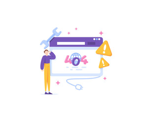 error 404. web server error. a user cannot access a website because an error occurred. is under maintenance. warning or notification. illustration concept design. graphic elements