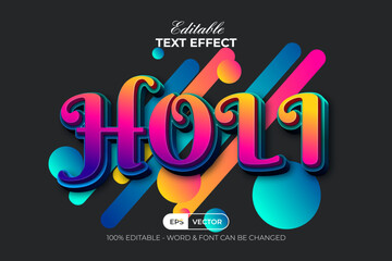 Holi colorful text effect 3d style. Editable text effect.