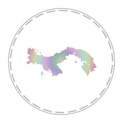 Panama round logo. Digital style shape of Panama in dotted circle with country name. Tech icon of the country with gradiented dots. Neat vector illustration.