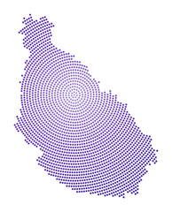 Santiago Island dotted map. Digital style shape of Santiago Island. Tech icon of the island with gradiented dots. Radiant vector illustration.