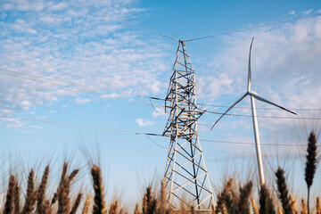 Windmill produces clean energy. Ecofriendly wind generator creates from natural source renewable...