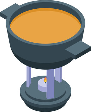 Fondue hot pot icon isometric vector. Cheese food. Cooking bread