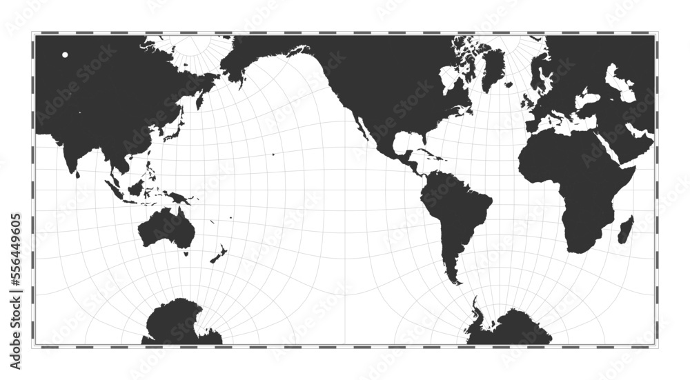 Poster vector world map. guyyou hemisphere-in-a-square projection. plain world geographical map with latitu