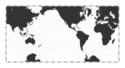 Vector world map. Guyou hemisphere-in-a-square projection. Plain world geographical map with latitude and longitude lines. Centered to 120deg E longitude. Vector illustration.