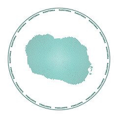 Rarotonga round logo. Digital style shape of Rarotonga in dotted circle with island name. Tech icon of the island with gradiented dots. Superb vector illustration.