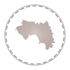 Guinea round logo. Digital style shape of Guinea in dotted circle with country name. Tech icon of the country with gradiented dots. Superb vector illustration.