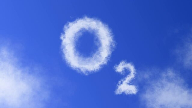 Oxygen or O2 Molecule Symbol Animation on Cloud Blue Sky