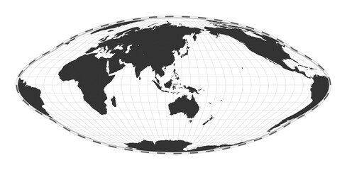 Vector world map. Pseudocylindrical equal-area Goode homolosine projection. Plain world geographical map with latitude and longitude lines. Centered to 120deg W longitude. Vector illustration.