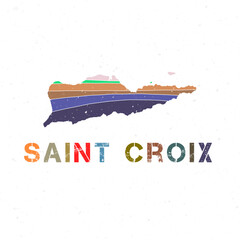 Saint Croix map design. Shape of the island with beautiful geometric waves and grunge texture. Attractive vector illustration.