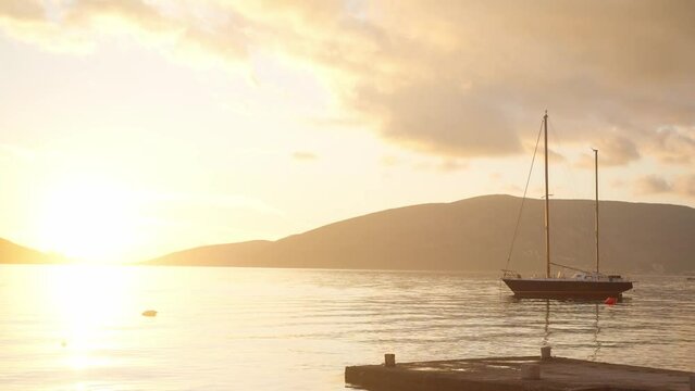 Sea view at sunset. Beautiful serene vmd on the evening sea in the bay