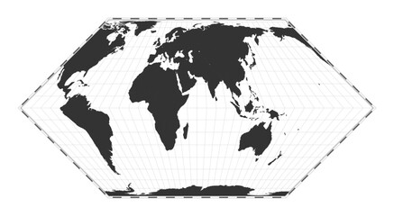 Vector world map. Eckert II projection. Plain world geographical map with latitude and longitude lines. Centered to 60deg W longitude. Vector illustration.