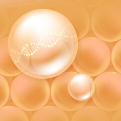 Hyaluronic acid hair and skin solutions ad, gold collagen serum drop over skin cells with cosmetic advertising background ready to use, illustration vector.	