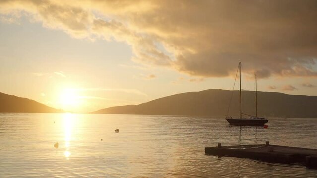 Sea view at sunset. Beautiful serene vmd on the evening sea in the bay