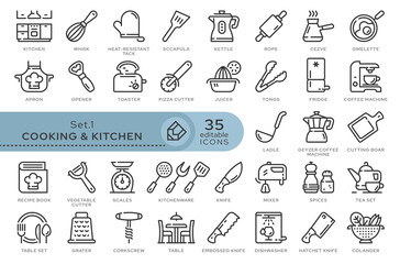 Set of conceptual icons. Vector icons in flat linear style for web sites, applications and other graphic resources. Set from the series - Cooking and Kitchen. Editable outline icon.	