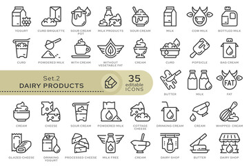 Set of conceptual icons. Vector icons in flat linear style for web sites, applications and other graphic resources. Set from the series - Dairy Products. Editable outline icon. 