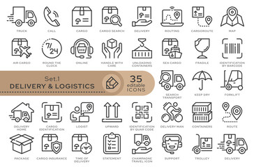 Set of conceptual icons. Vector icons in flat linear style for web sites, applications and other graphic resources. Set from the series - Delivery and Logistics. Editable outline icon.	