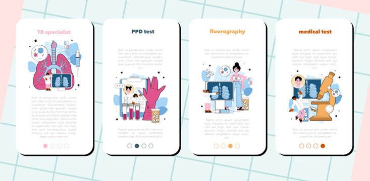Tuberculosis specialist mobile application banner set. Human pulmonary system