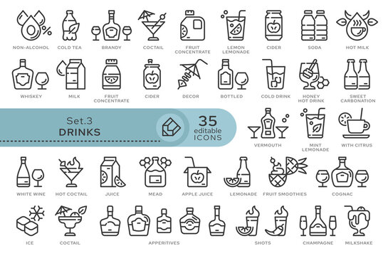 Set of conceptual icons. Vector icons in flat linear style for web sites, applications and other graphic resources. Set from the series - Drinks. Editable outline icon.	
