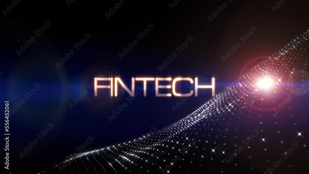 Poster fintech text abstract science technology futuristic 3d cinematic title with flare light background. 